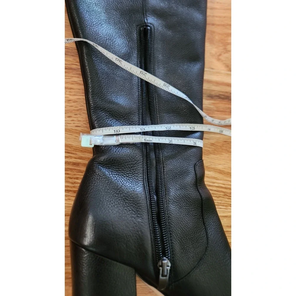 Via Spiga Beline Over The Knee Boots Black Pebbled Leather Block Heel Size 6 M